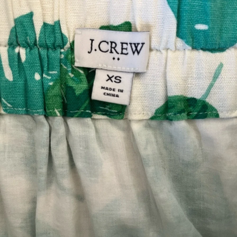 J Crew Linen Blend Skirt Palm Leaf Print White Green XS